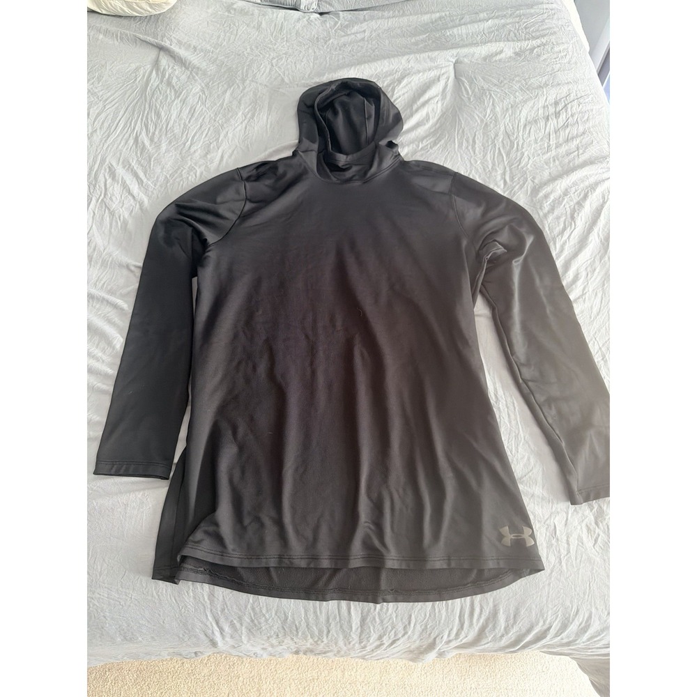 Under Armour Men's L Black ColdGear Fleece Pullover Hoodie Fitted Logo